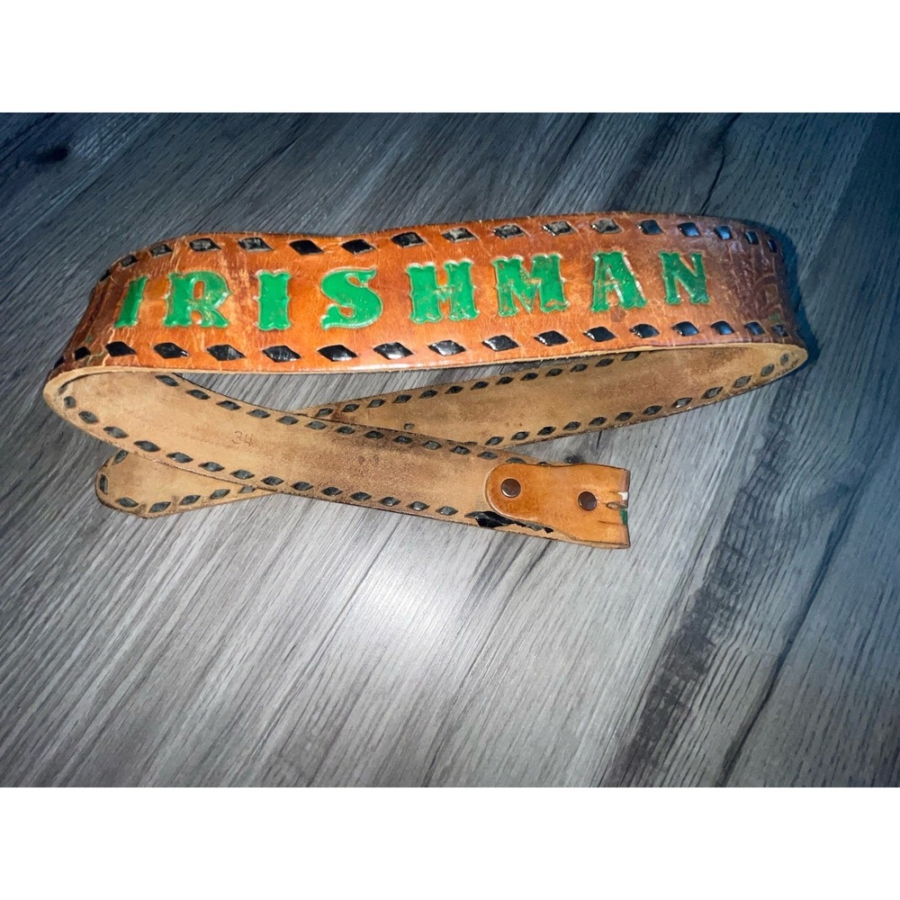 Vintage‎ Tooled Leather Belt "IRISHMAN" Unique